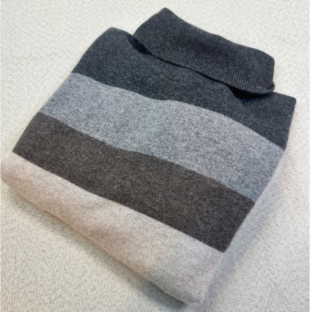 Charter Club Cashmere Sweater Womens XL Grey Striped Turtleneck Luxury Classic